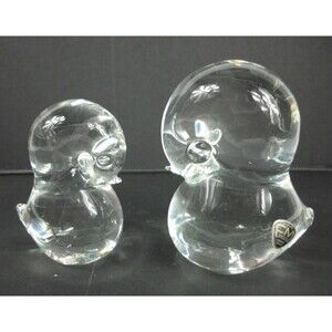 Vintage MCM FM Konstglas Ronneby Sweden Clear Glass Birds Paperweight Set of 2